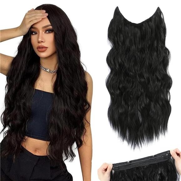 20 Inch Invisible Wire Hair Extensions Black